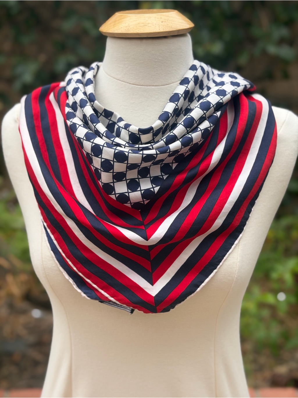 Striped Red Navy  White Womens Silk Scarf